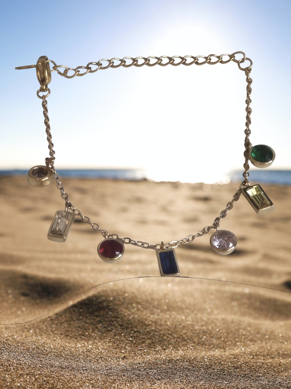 Multistone Charm Bracelet - Gold Chain with Colored Gem Charms
